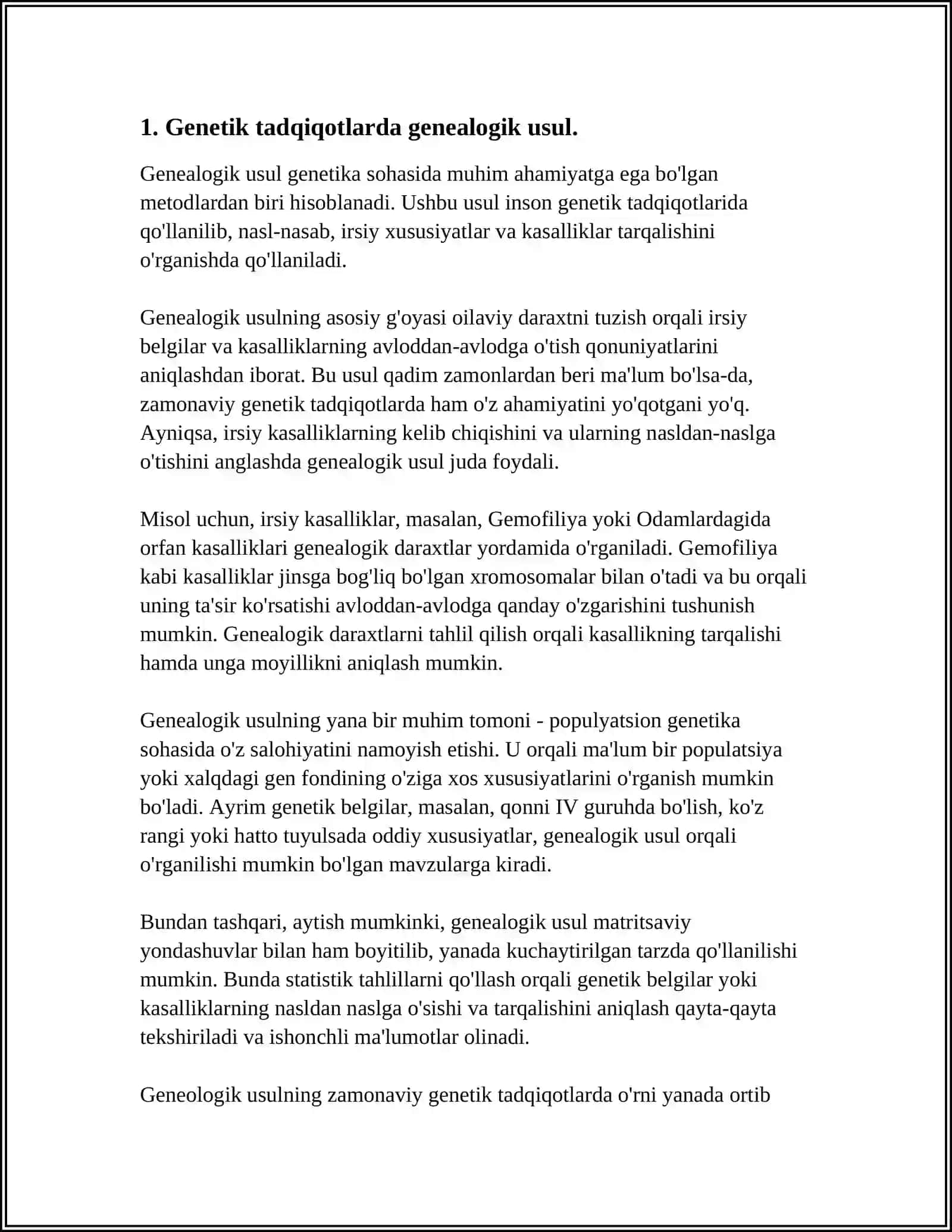 ODAM GENETIKASI OʻRGANISH USULLARI GENEOLOGIK VA EGIZAKLAR USULI 4