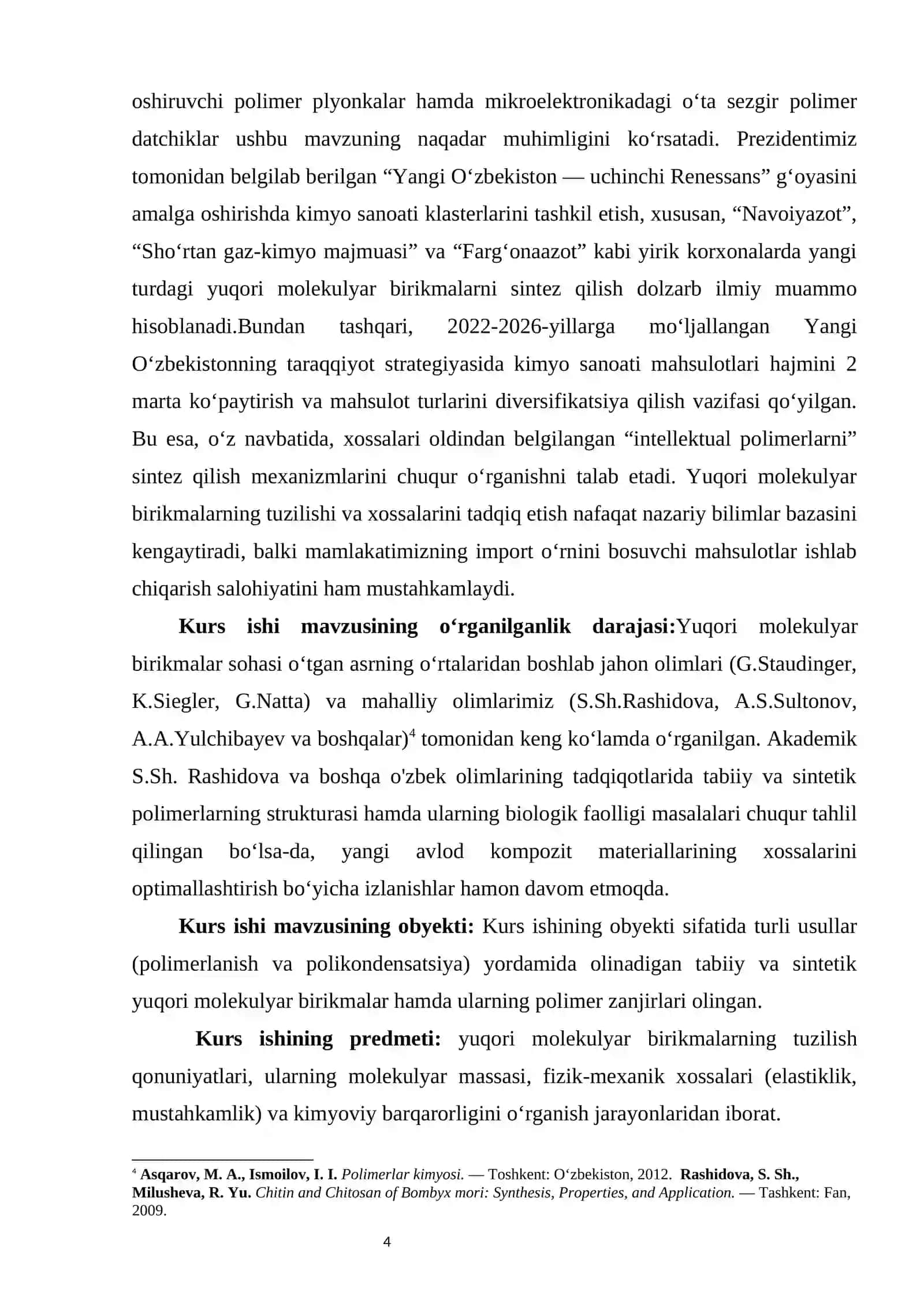 Yuqori molekulyar birikmalar va ularning xossalari. KURS ISHI 4