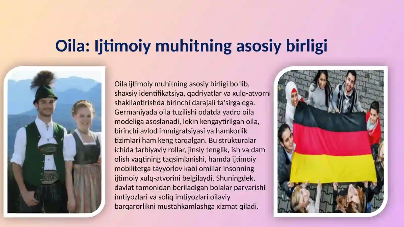 Ijtimoiy muhit tushunchasi oila, mahalla, ishxona keng jamiyatning inson xulq atvoriga ta'siri Germaniya misolida 4