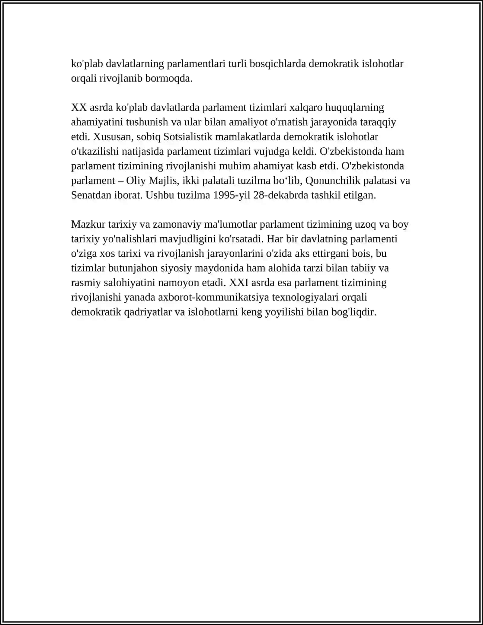 O’ZBEKISTONDA PARLAMENT TIZIMI VA UNDAGI ISLOHOTLAR 4