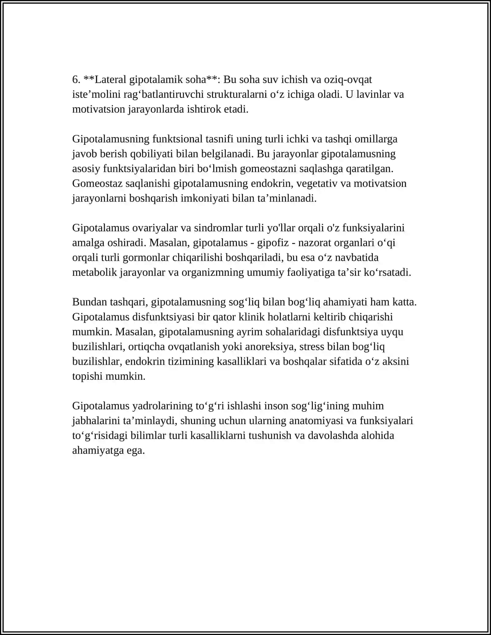 GIPOTALAMUS OʻZAKLARI VA ULARNING KLINIK AHAMIYATI 4