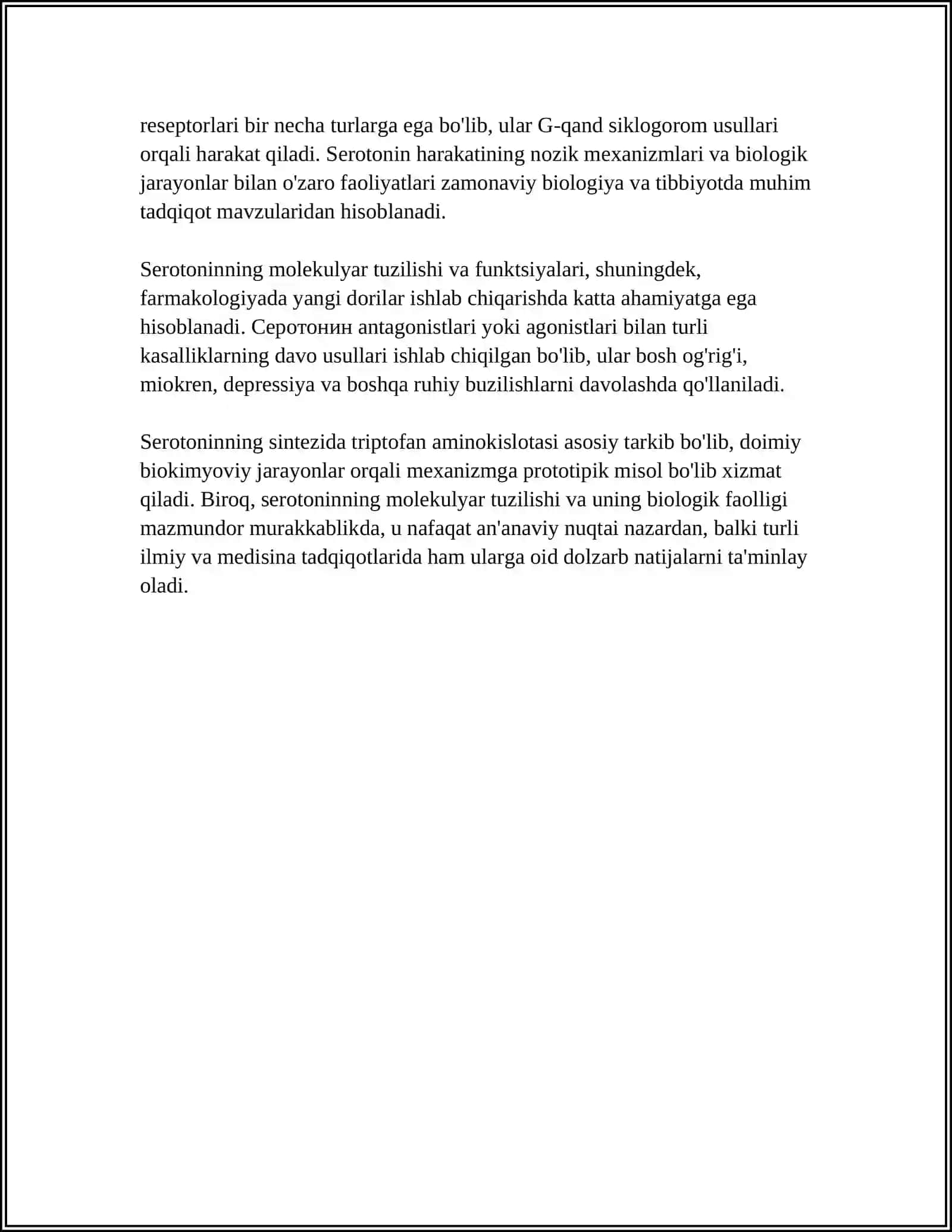 SEROTANINNING BIOKIMYO FANIDAGI BIOLOGIK AHAMIYATI 4