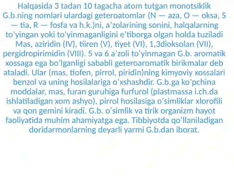 Geterosiklik birikmalar va ularning xossalari o'qitish metodikasi 4