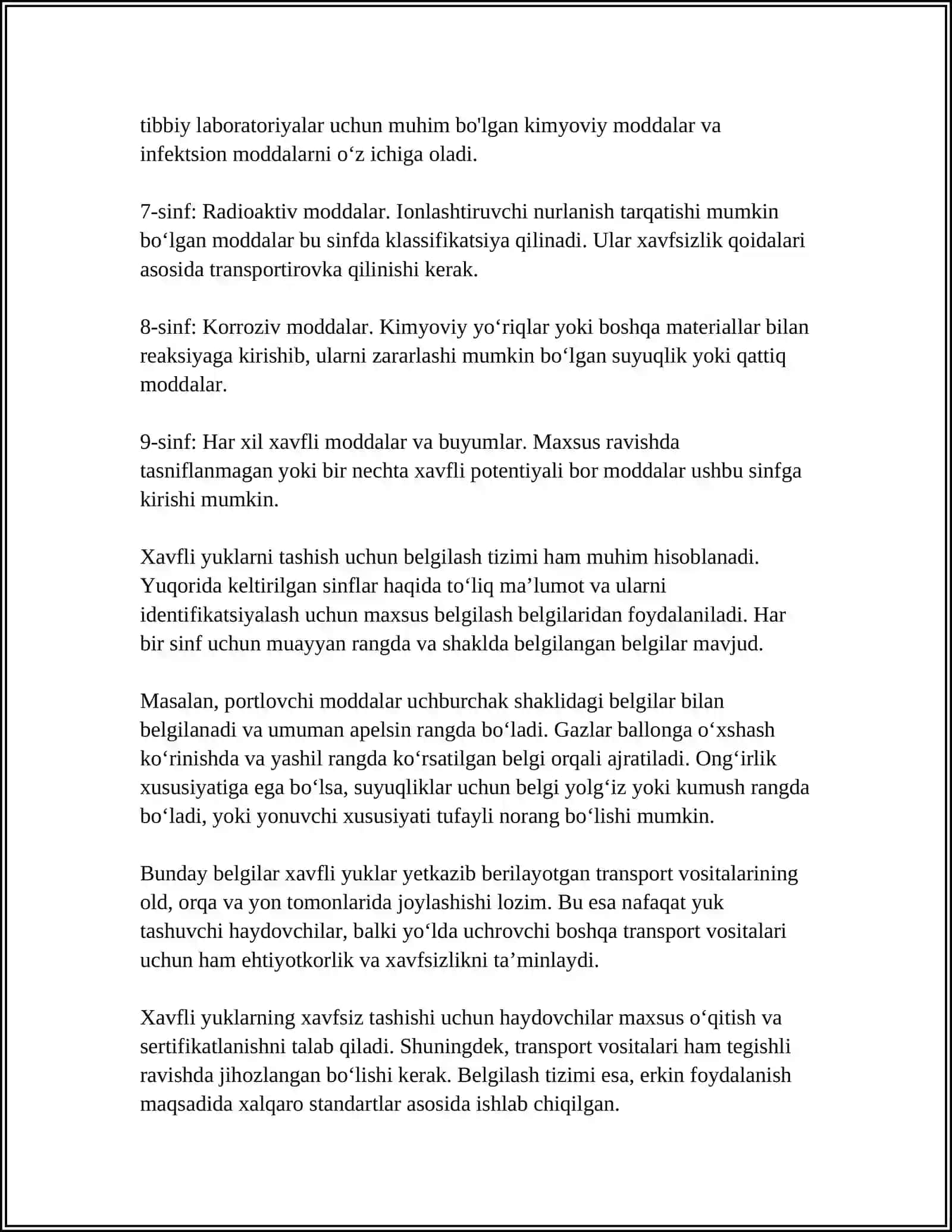 AVTOMOBIL TRANSPORTIDA HAVLI YUKLARNI TASHISH BOYICHA HAVFSIZLIK QOIDALARI 4