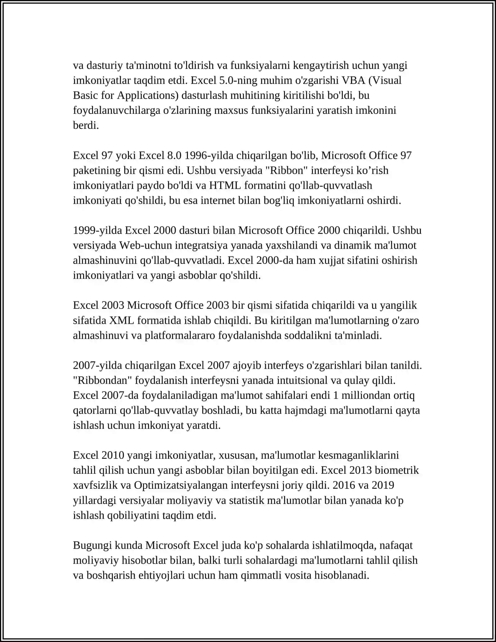 MUSTAQIL ISH Mavzu: MS EXCEL DASTURI HAQIDA UMUMIY MA'LUMOT.ELEKTRON JADVALI IMKONIYATLARI 4