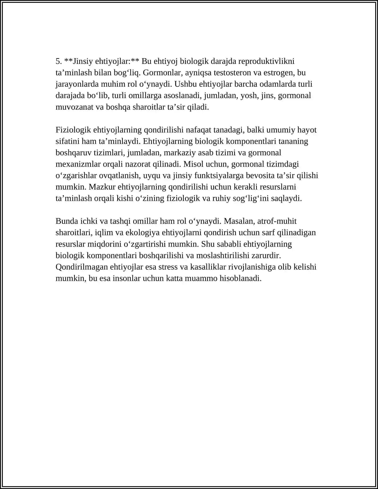 EHTIYOJNING BIOLOGIK VA PSIXOLOGIK KOMPONENTLARI. EHTIYOJLAR KLASSIFIKATSIYASI. EHTIYOJLAR VA QADRIYATLAR. EHTIYOJ O’RGANISH METODLARI 4