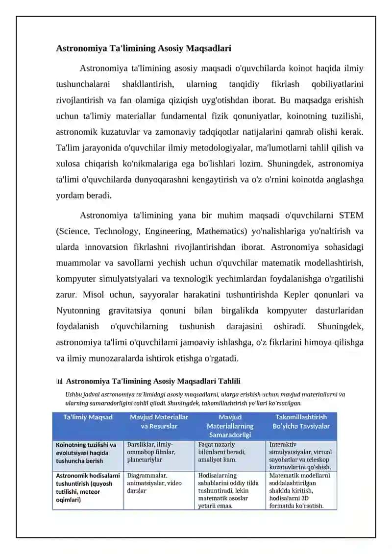 Astronomiyadan oʻquv va oʻquv metodik materiallarning yangi avlodini yaratish REFERAT 4
