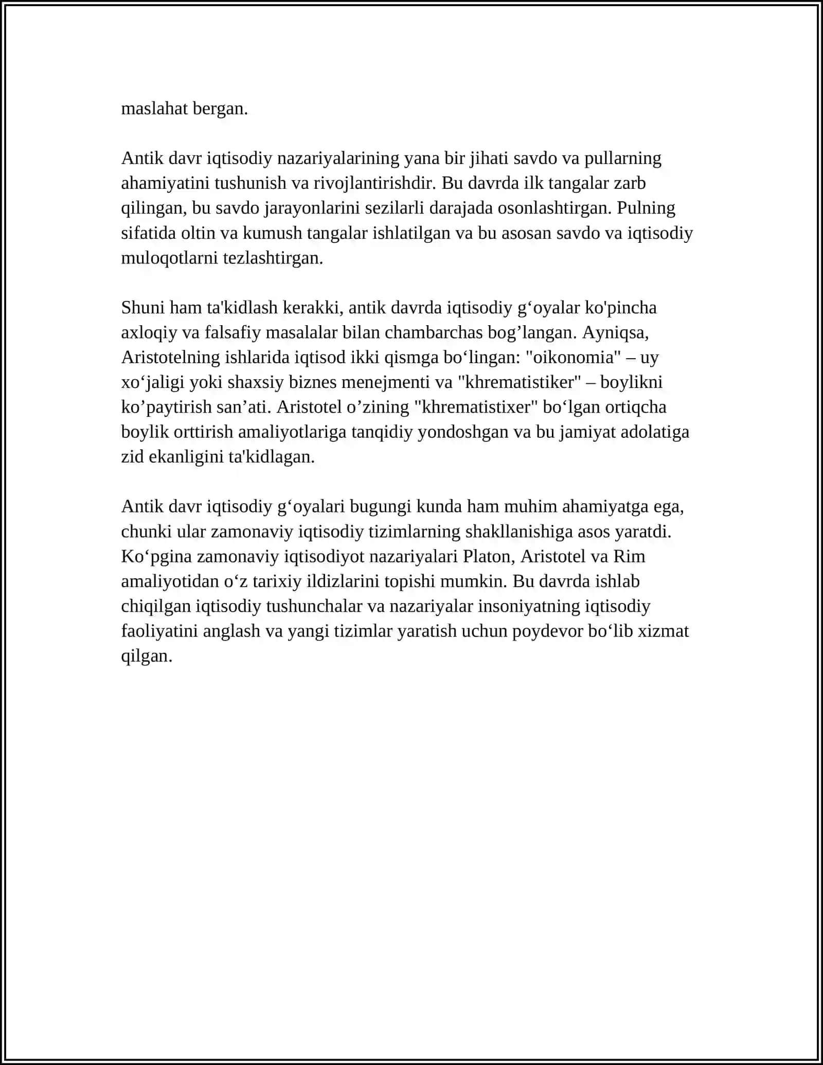 QADIMGI RIMDAGI IQTISODIY GʻOYALAR. XRISTIANLIKNING VUJUDGA KELISHI 4