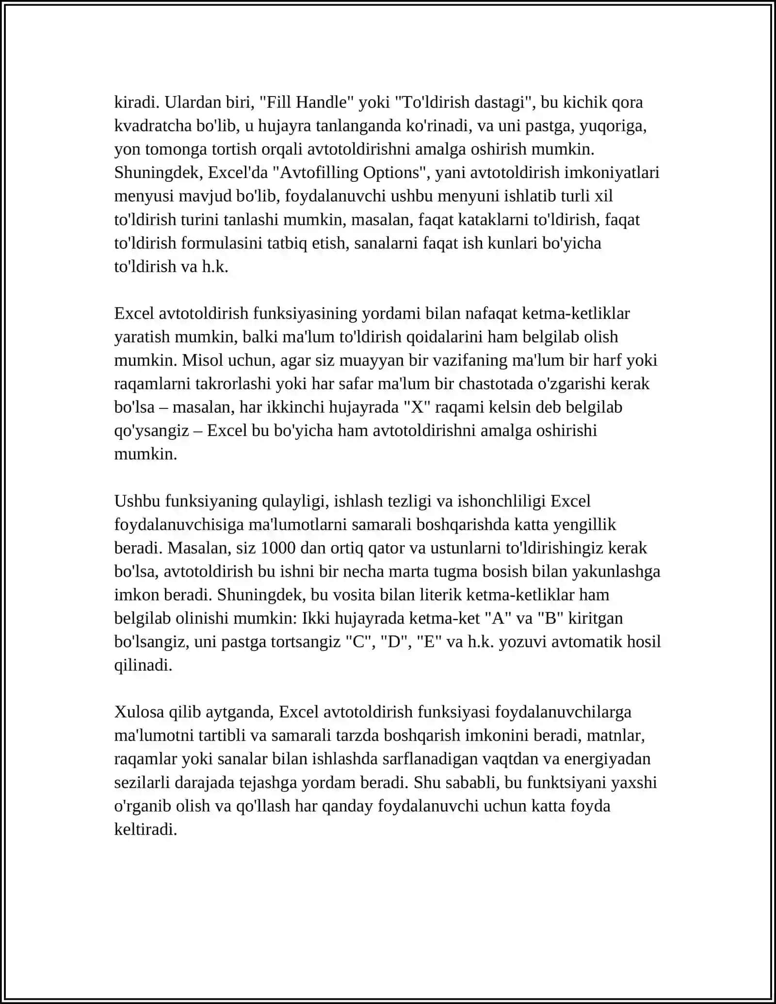 EXCEL DASTURIDA AVTOTOʻLDIRISHLAR VA AVTOHISOBLASHLAR. DIAGRAMMALAR YARATISH 4