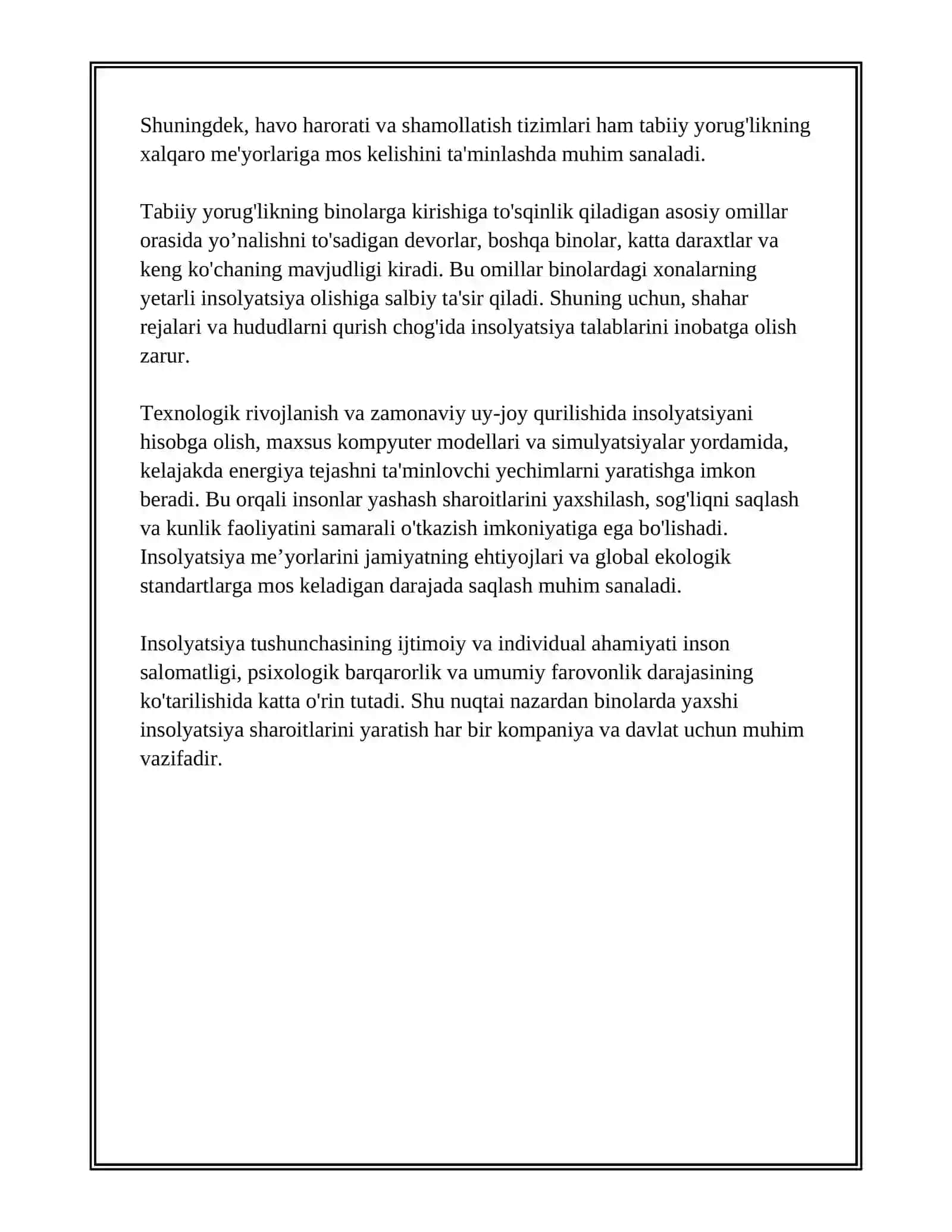 Xonalarning Insolyatsiyasi Haqida Tuwuncha 4