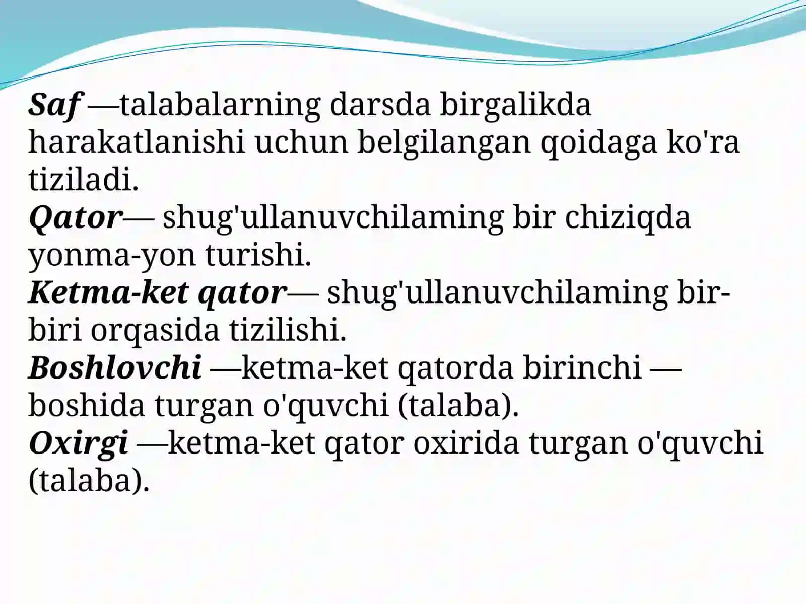Safmashqlar va umumiy rivojlantiruvchi mashqlarni o‘tkazish metodikasi 4