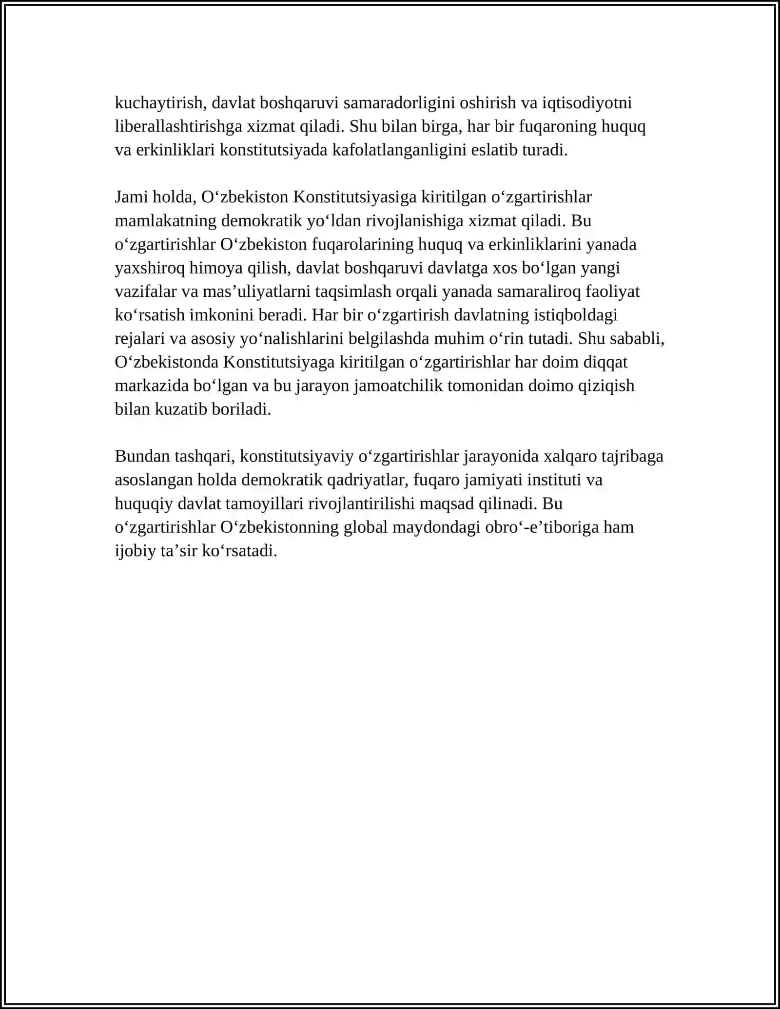 O'ZBEKISTONDA PARLAMENT SOHASIDA AMALGA OSHIRILGAN ISLOHATLAR 4