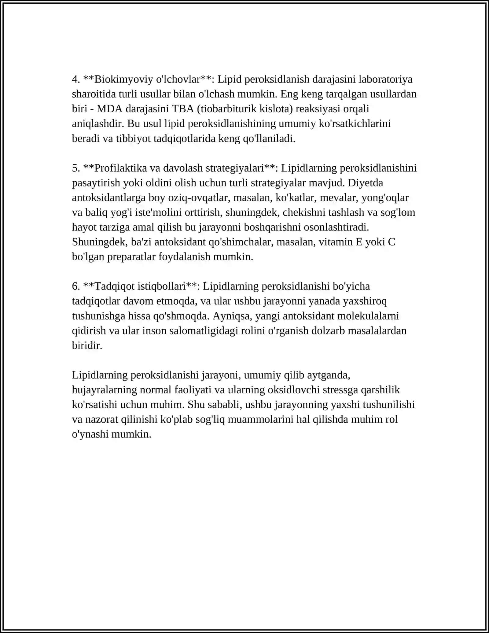 LIPIDLARNI PEREKISLI OKSIDLANISHI VA HUJAYRA SHIKASTLANISHI PATOGENEZIDAGI AHAMIYATI 4