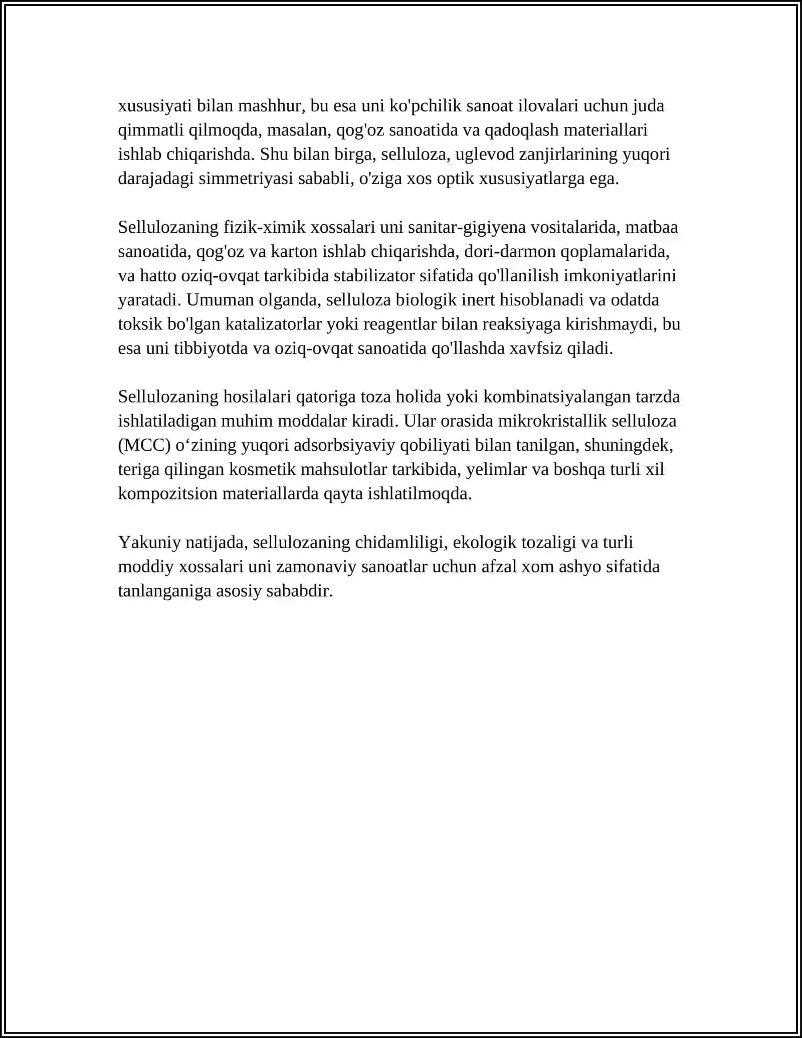 SELLULYOZA VA TABIIY IPAKNING POLIMERANOLOGIK O'ZGARISHLARI.DESTRYUKSIYANI TEZLATUVCHI VA SEKINLATUVCHI REAKSIYALAR.SHISHASIMON YUQORI ELASTIK VA QOVUSHQOQ-OQUVCHAN HOLATLARNING MASSASIGA BOG'LIQLIQLIGI 4