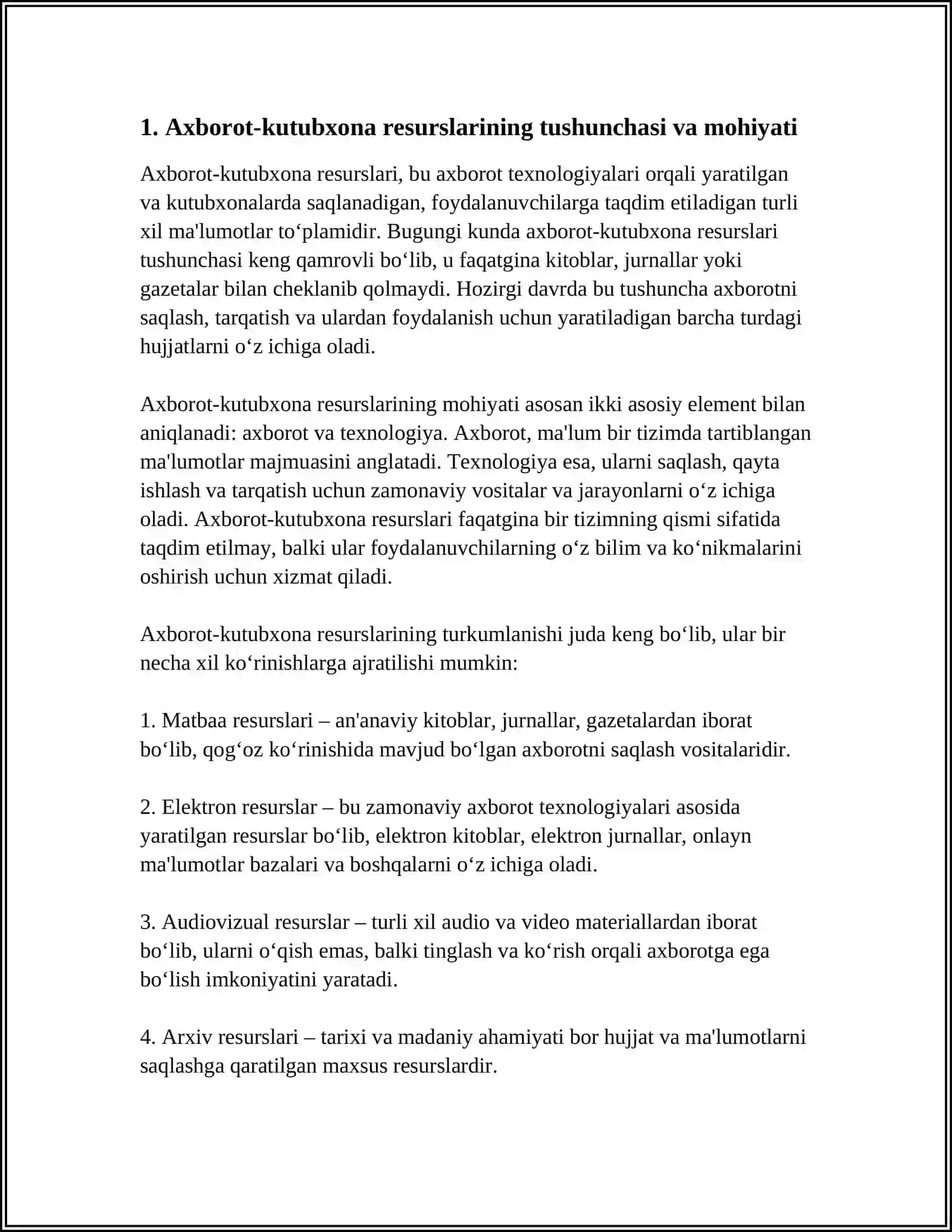 AXBOROT-KUTUBXONA RESURSLARI TUSHUNCHASI TURLARI VA XUSUSIYATLARI 4