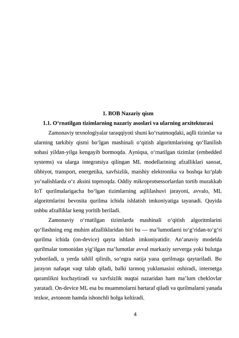 O’RNATILGAN TIZIMLARDA MASHINALI O’QITISH ALGORITMLARINI QO’LLASH 4
