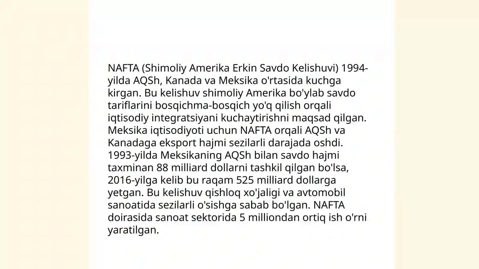 NAFTA faoliyatining o‘ziga xos xususiyatlari 4