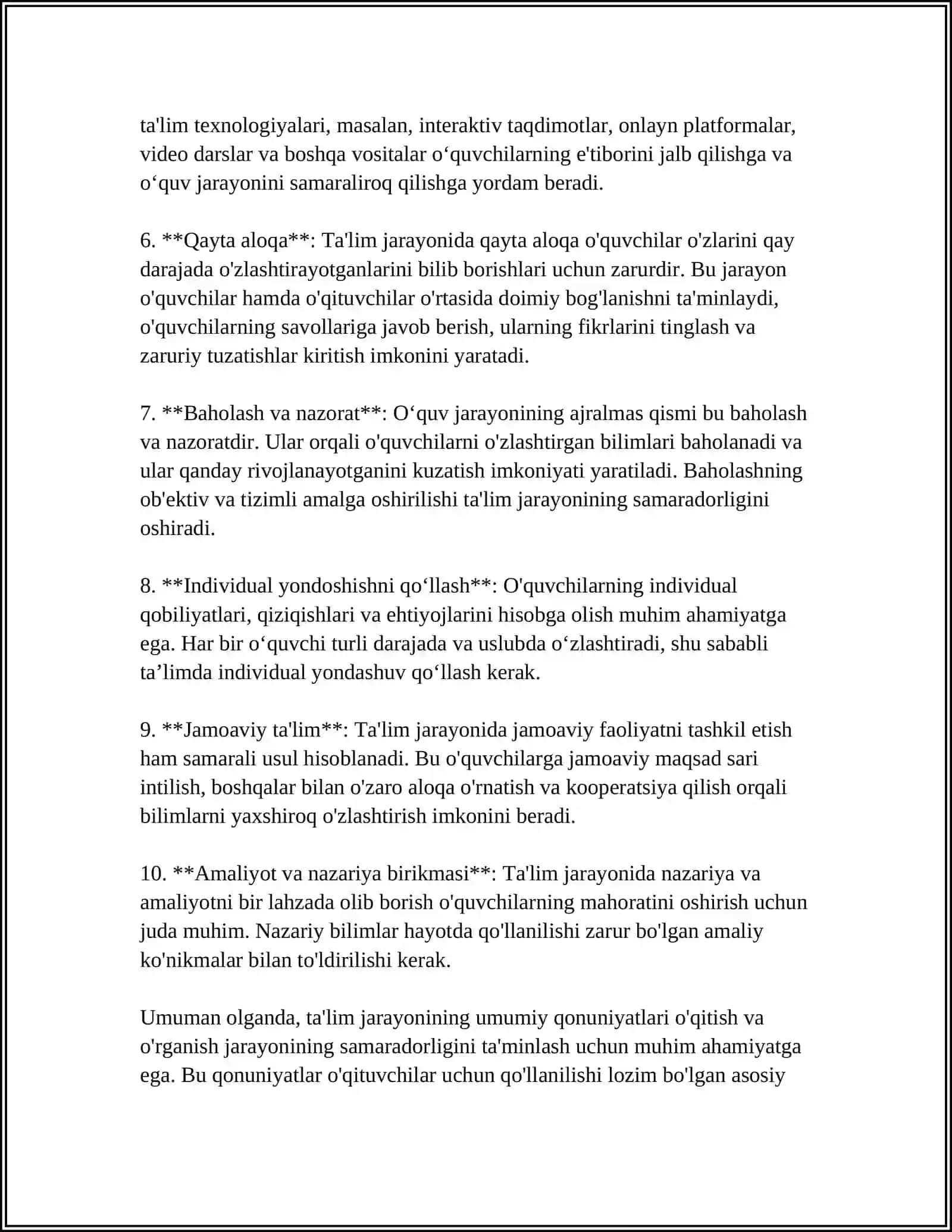 TA'LIM JARAYONI QONUNIYATLARI VA TAMOYILLARI 4