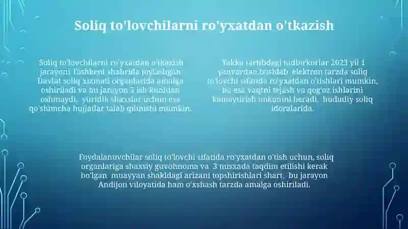 Soliq va Yigʻimlarni belgilash va toʻlash tartibi 4