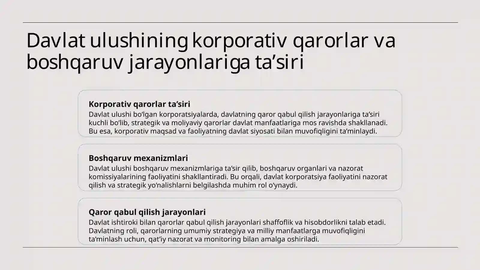 Davlat ulushi mavjud korporativ tuzilmalarda korporativ boshqaruv tizimi 4
