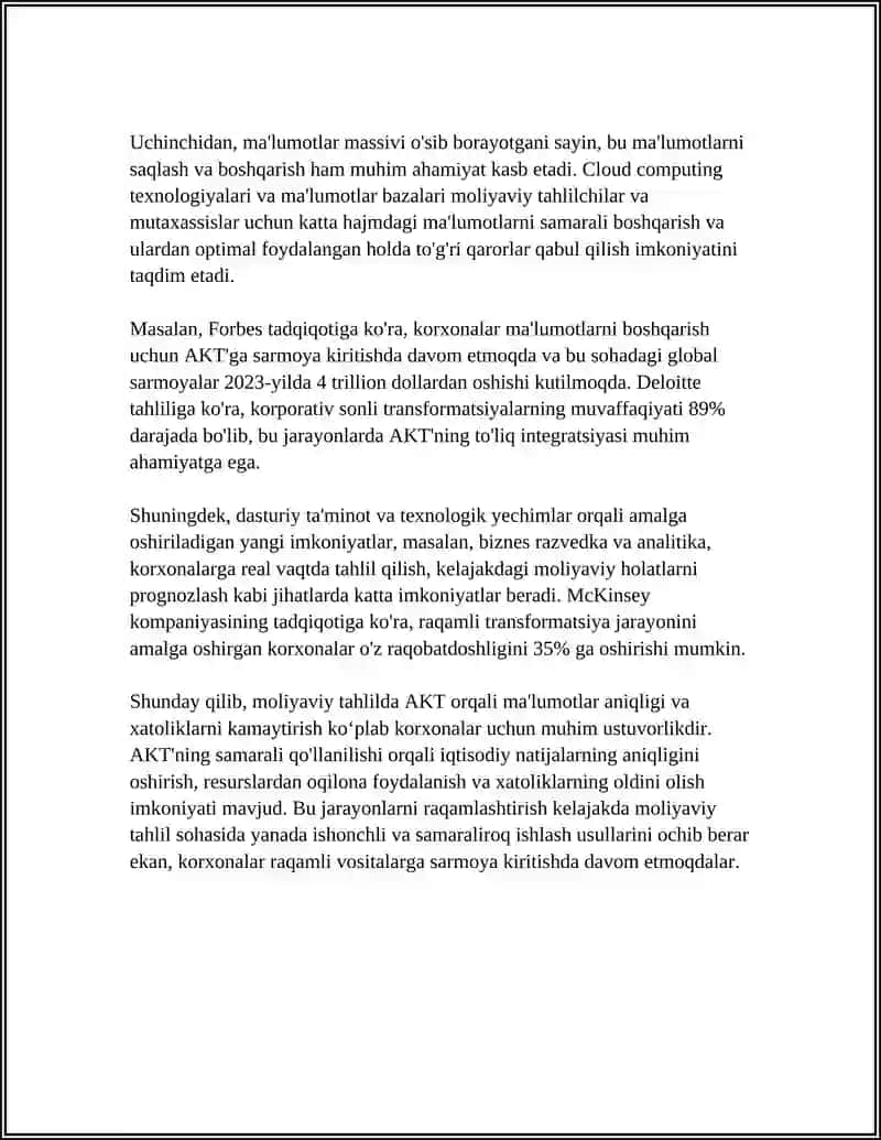 Moliyaviy tahlilda AKT dan foydalanishning afzalliklari 4