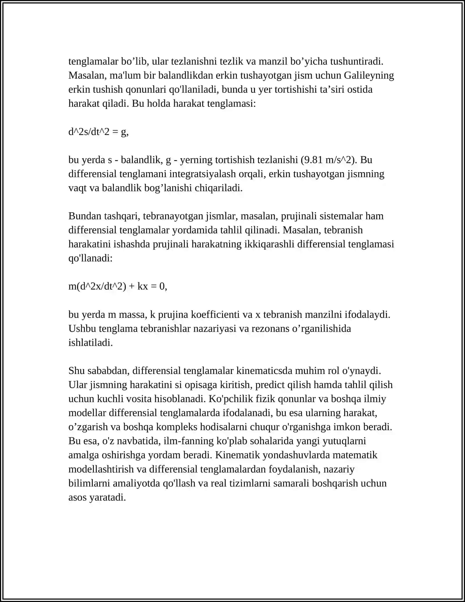 KINIMATIKA VA DINAMIKADA DIFFERENSIAL HISOB TADBIQLARI 4