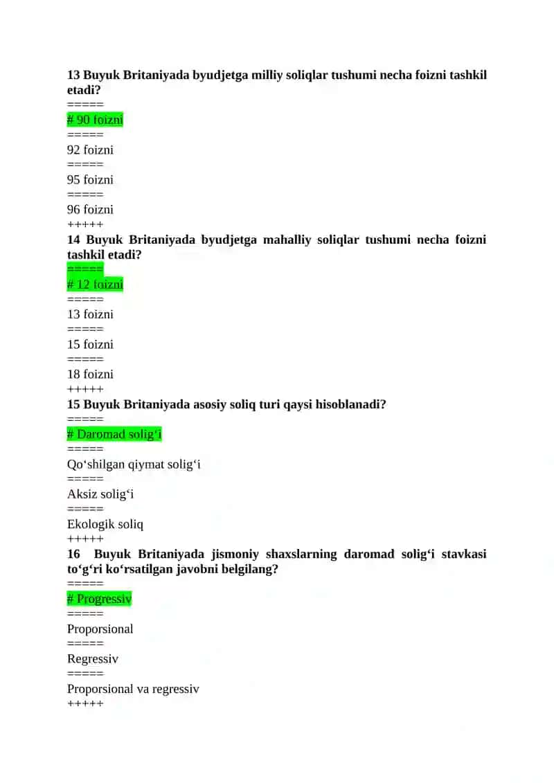Chet mamlakatlar soliq tizimi test 4