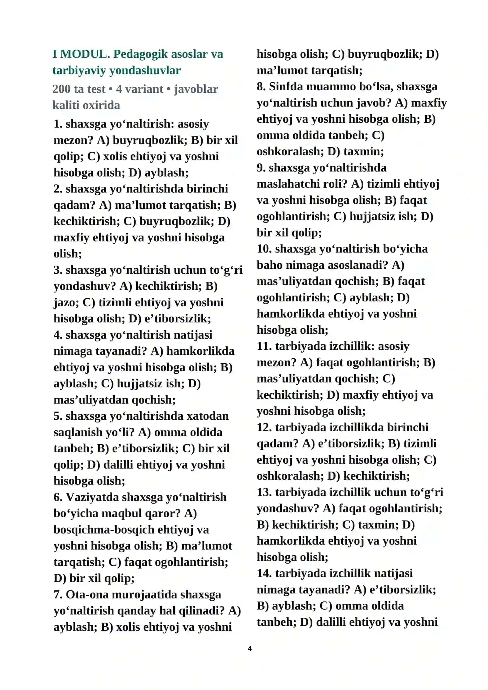 Maktab maslahatchisi uchun 2026 attestatsiyaga tayyor premium testlar to‘plami: 2000 ta test, javoblar kaliti va 30 kunlik tayyorgarlik jadvali bilan 4
