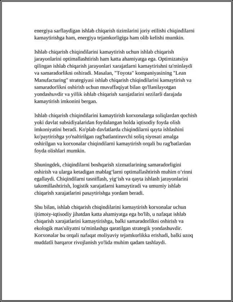 ISHLAB CHIQARISH CHIQINDILARINI KAMAYTIRISHNING IQTISODIY AHAMIYATI 4