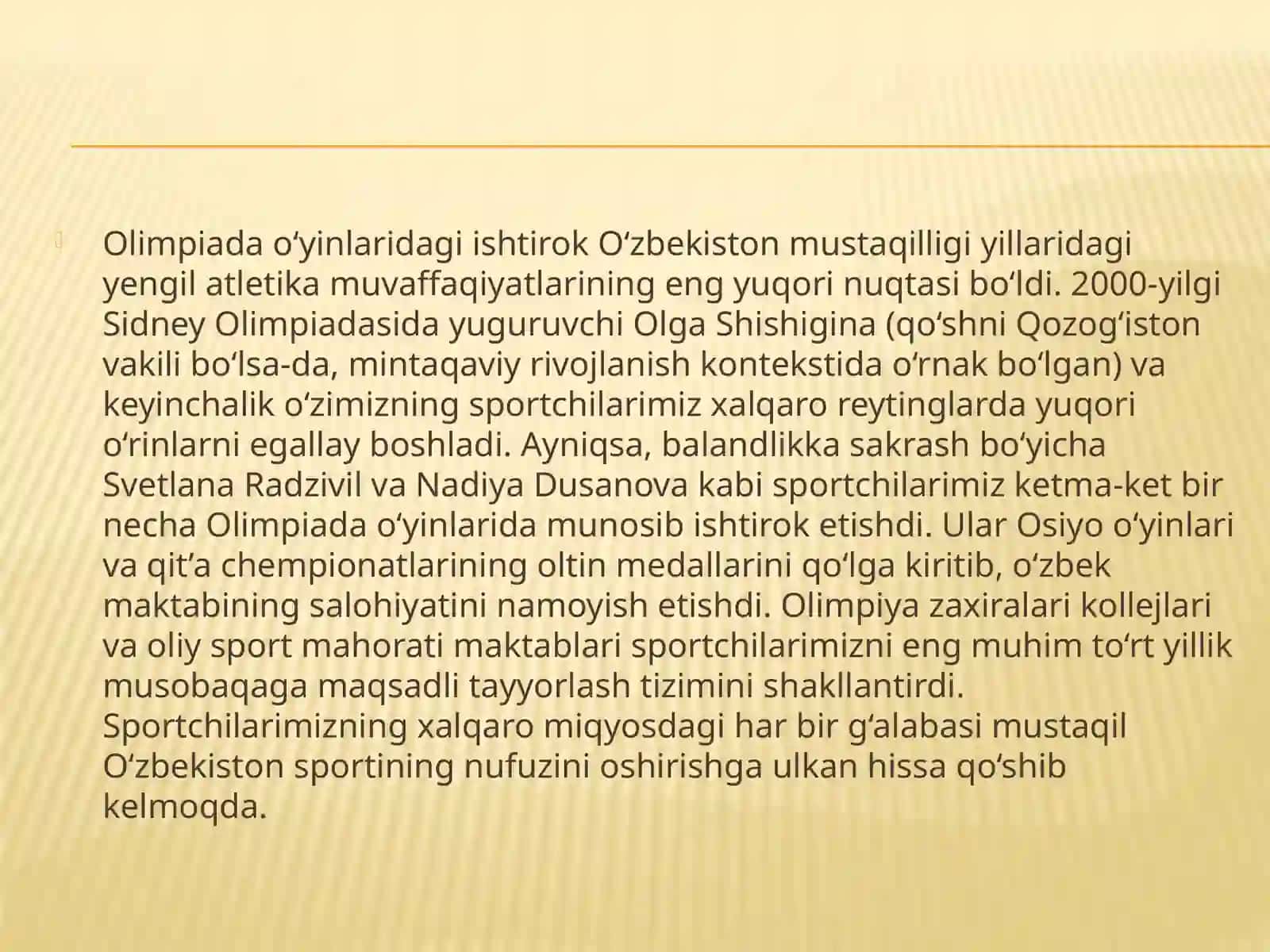 Mustaqillikdankeyin O‘zbekistonda yengil atletika sport turining rivojlanishi 4