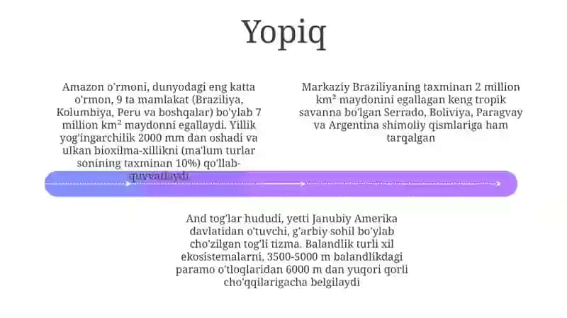 Janubiy Amerika materigining geografik mintaqalari va tabiat zonalariga tavsif berish 4