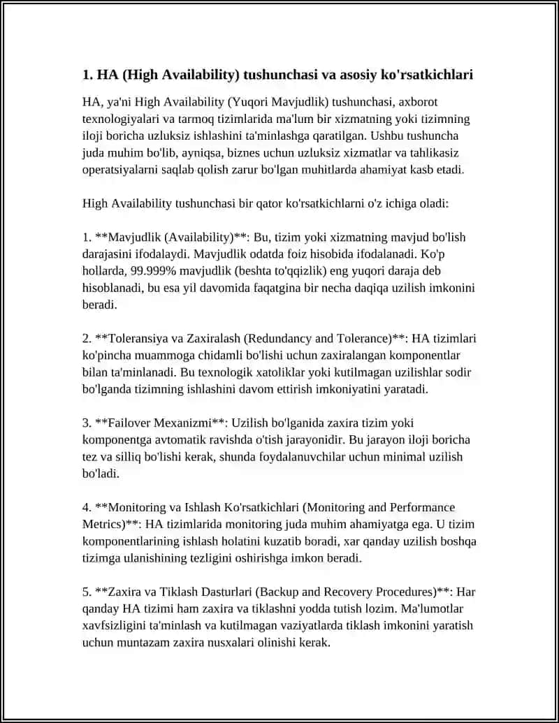 High Availability (Yuqori Mavjudlik) 4