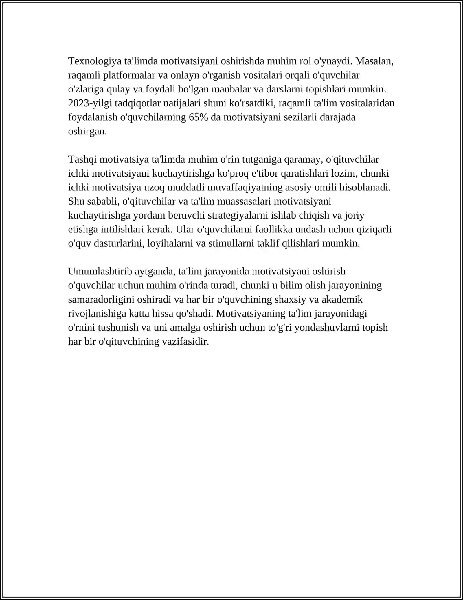 TA‘LIM JARAYONIDA O‘QUV MATIVATSIYASI VA UNI BOSHQARISH MUAMOSI 4