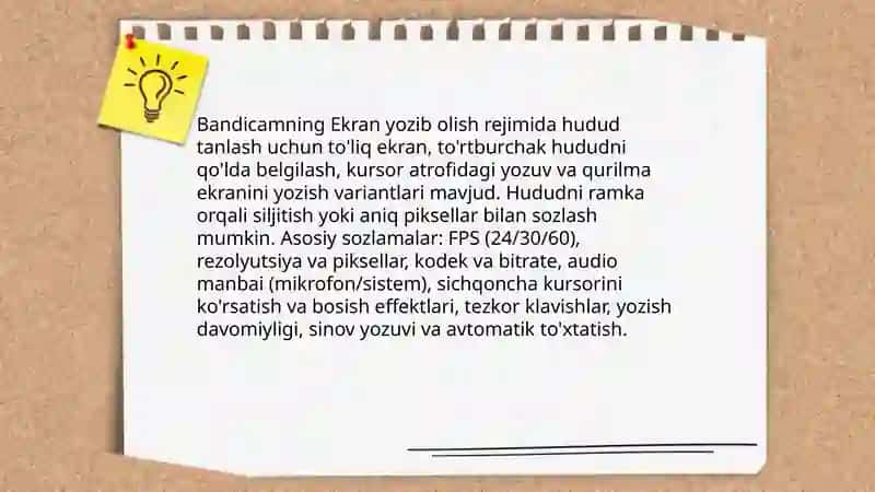 Bandicam dasturida video ishlanmalar yaratish va video materiallarni tahrirlash 4