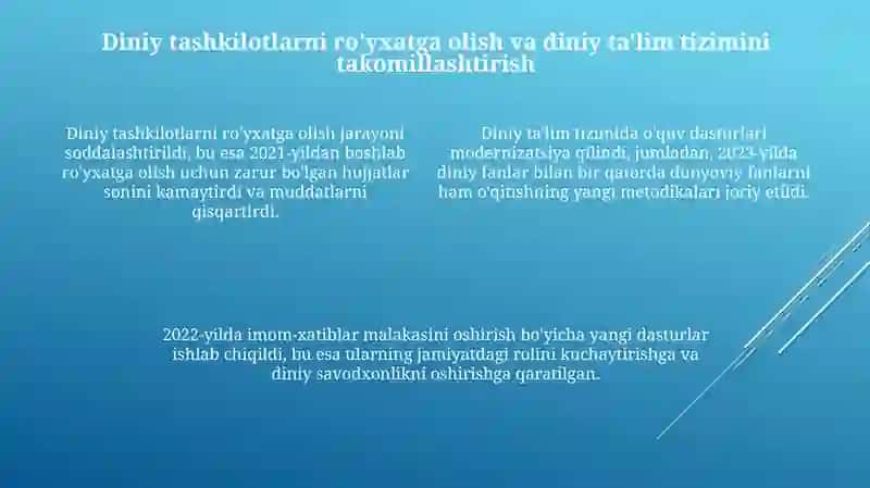 Oʻzbekistonda din sohasidagi davlat siyosatida islohotlar 4