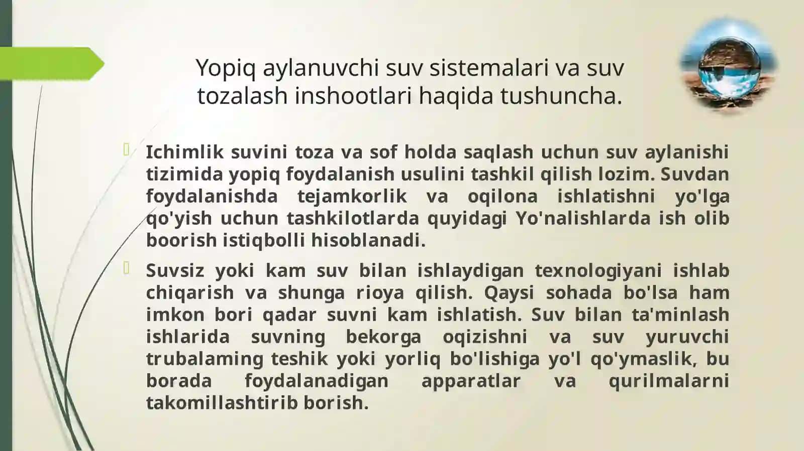 Yopiq aylanuvchi suv tizimlari va suv tozalash inshootlari 4