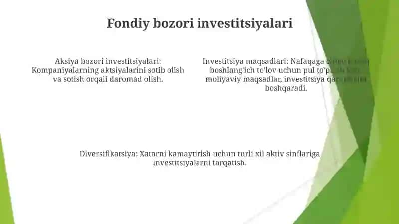Investitsiyalarning maqsadlari va diversifikatsiyalanishi 4