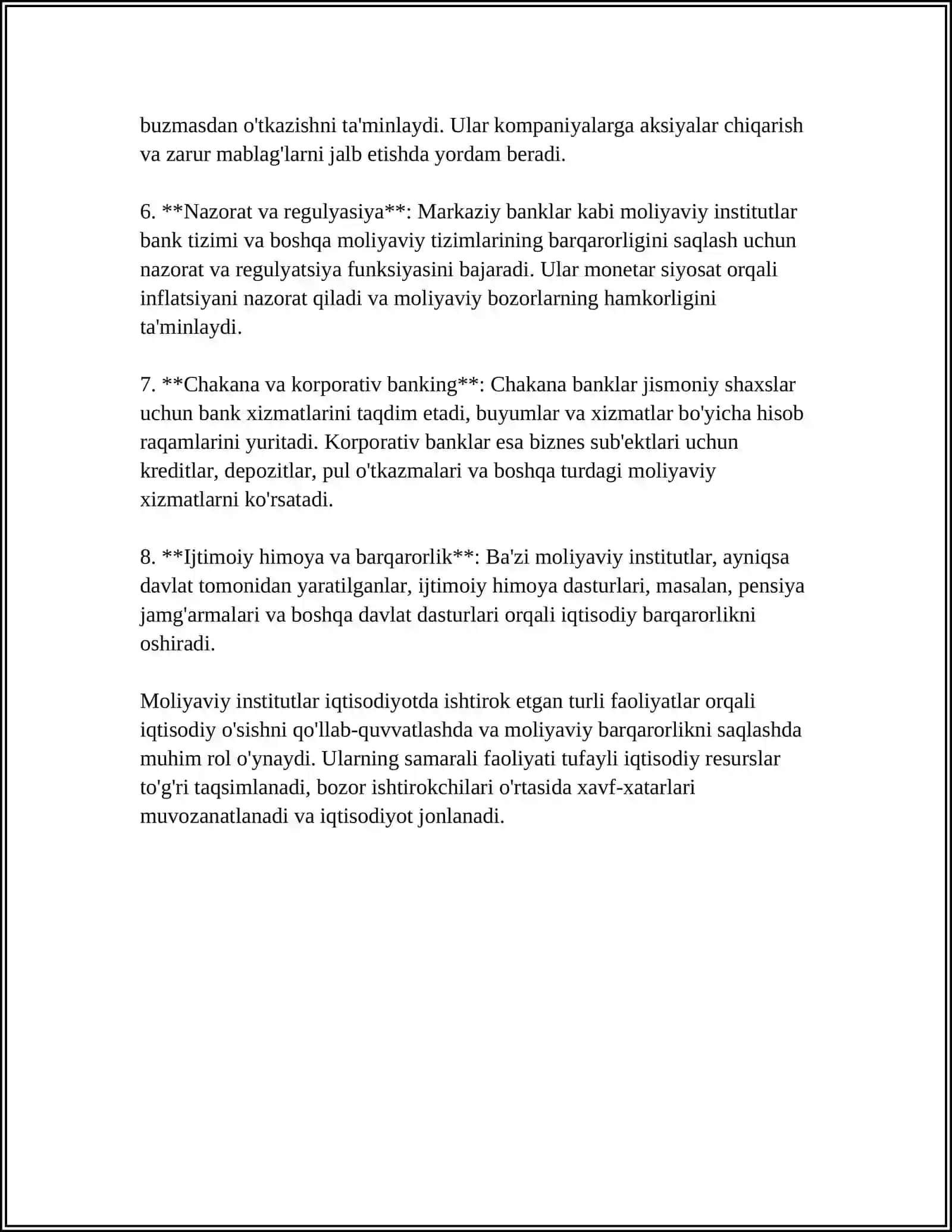Moliyaviy institutlarning iqtisodiyotdagi roli 4