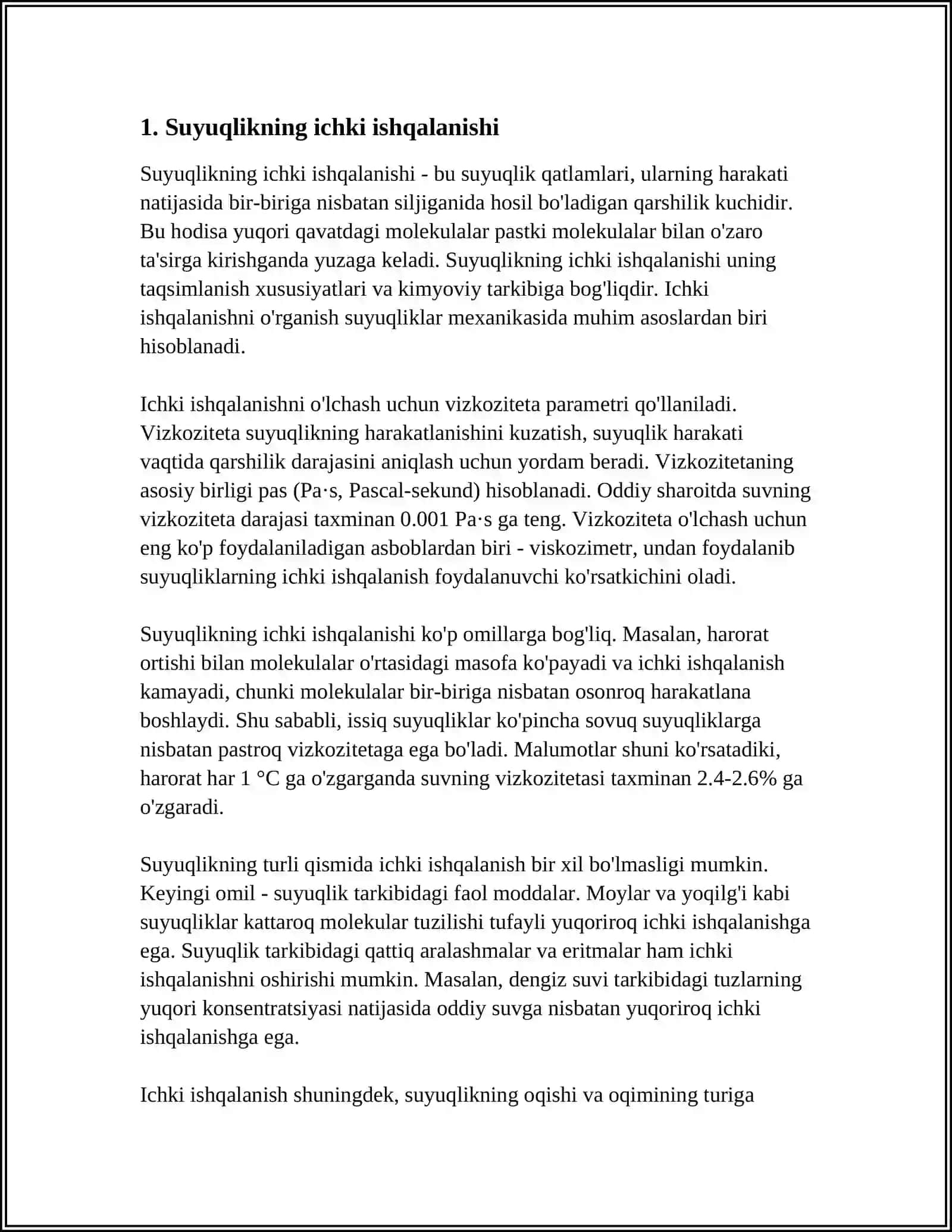 SUYUQLIK VA GAZLAR HARAKATI. LAMINAR VA TURBULENT OQIM 4