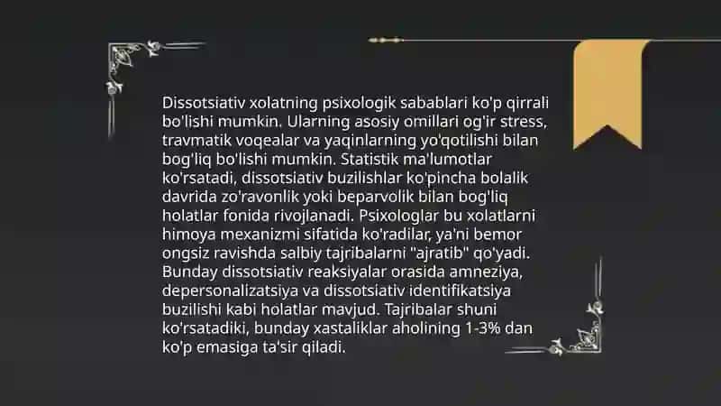 Dissotsiativ xolatlarni tashxislash tuzatish va oldini olish usullari 4