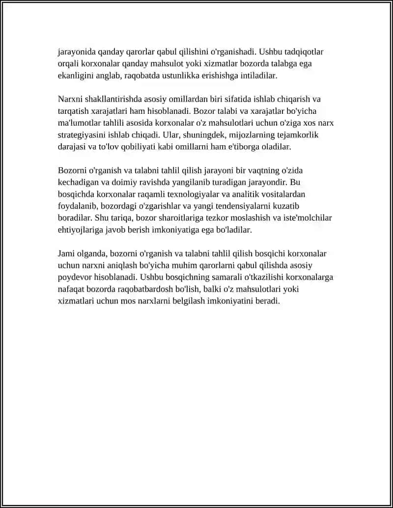 KORXONALARDAGI NARXLARNI SHAKLLANTIRISH JARAYONINING BOSQICHLARI 4
