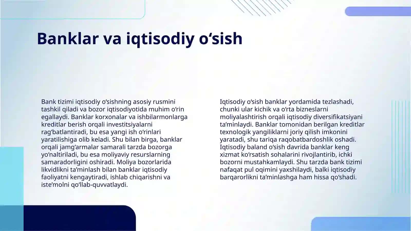 BANKLAR VA ULARNING BOZOR IQTISODIYOTIDAGI RO’LI 4
