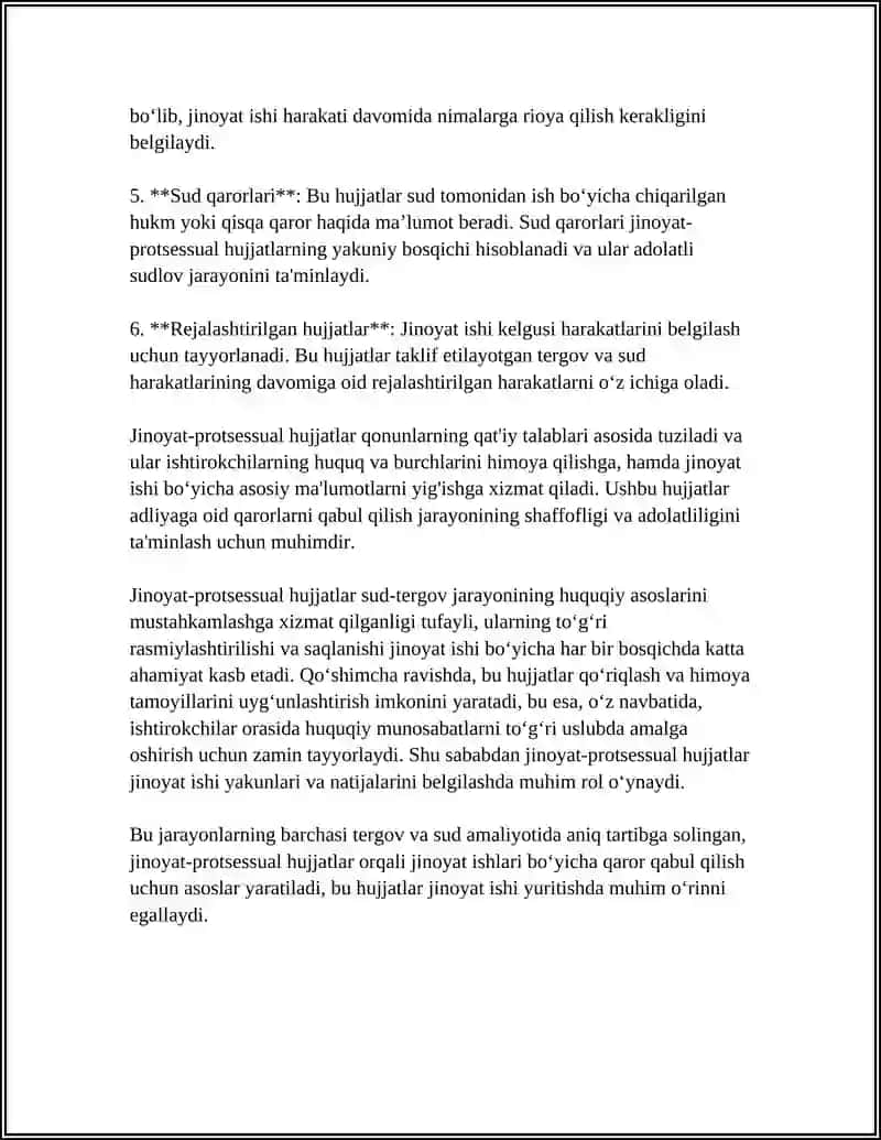 JINOYAT-PROTSESSUAL HUJJATLARI BO’YICHA REFERAT 4