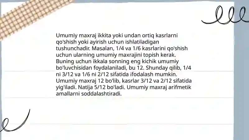 Algebraik kasrlarni umumiy maxrajga keltirish 4