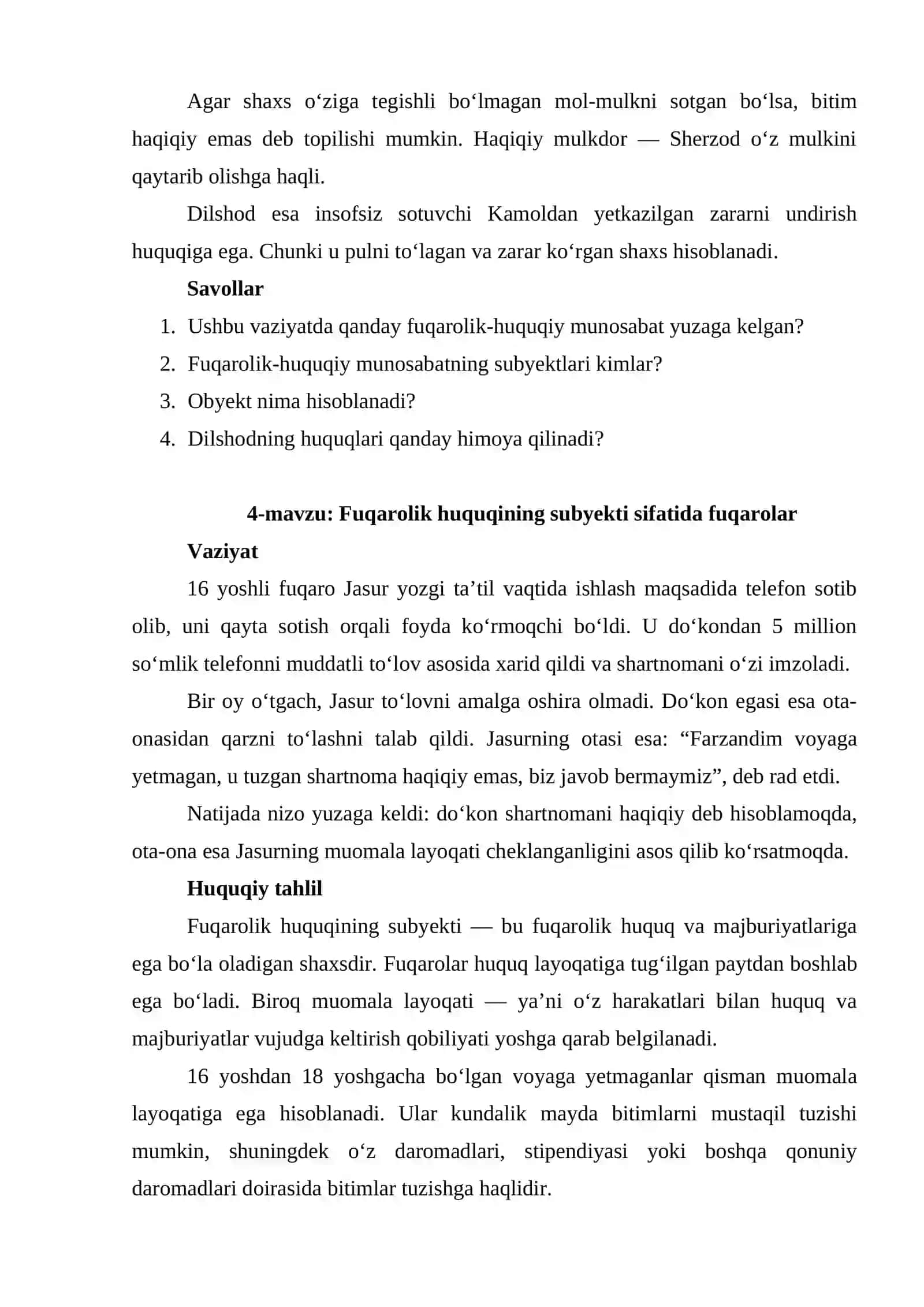 Fuqorolik huquqi fanidan kazus topshiriqlari 4