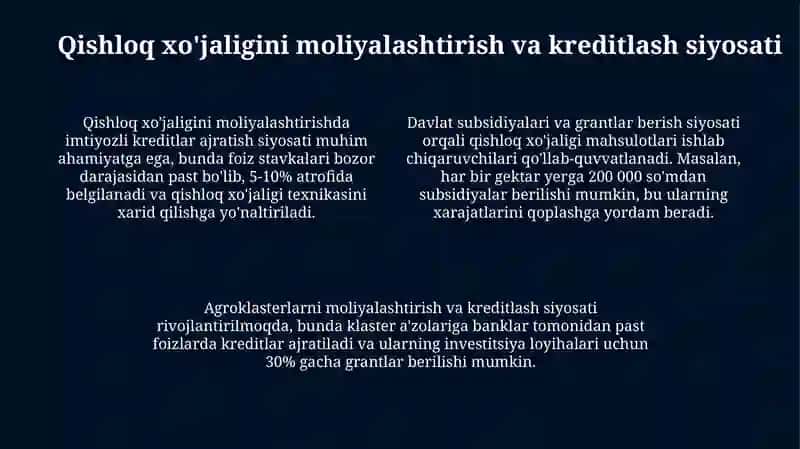 Agrar sohani rivojlantirishning iqtisodiy siyosati 4