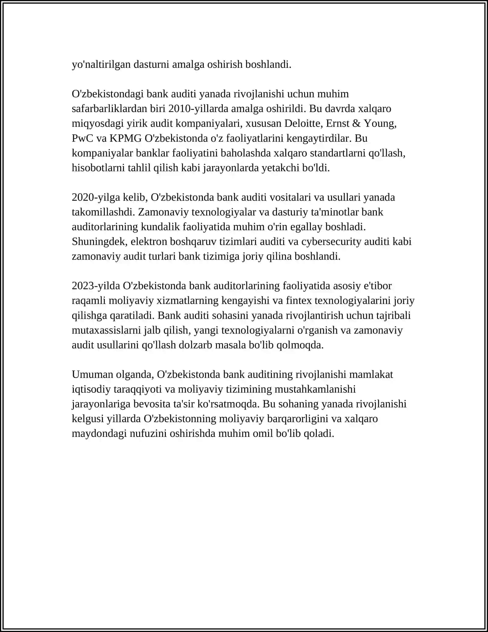 O’ZBEKISTONDA BANK AUDITINI RIVOJLANISH BOSQICHLARI 4