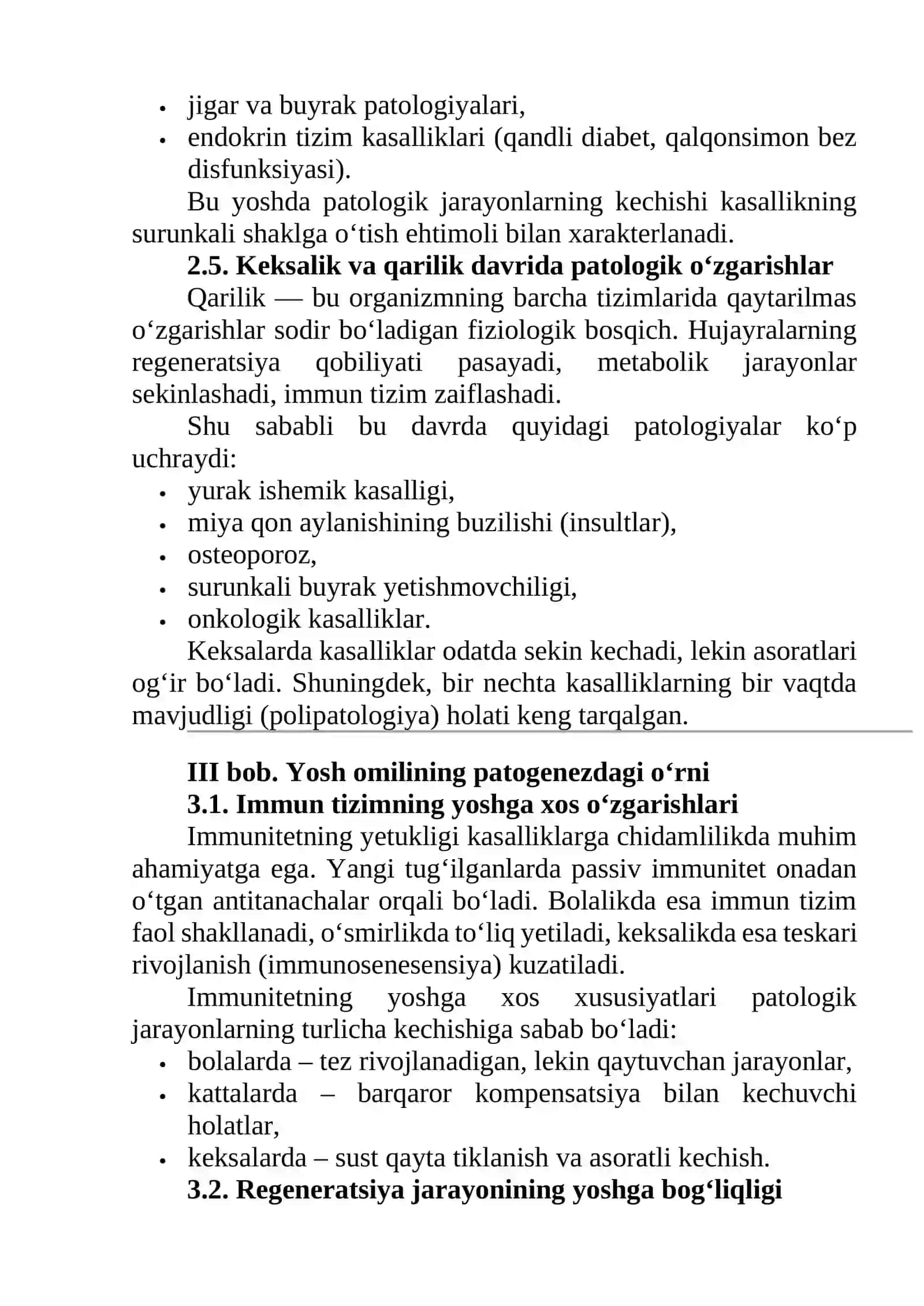 Patologiya rivojlanishida organizm yoshining roli 4