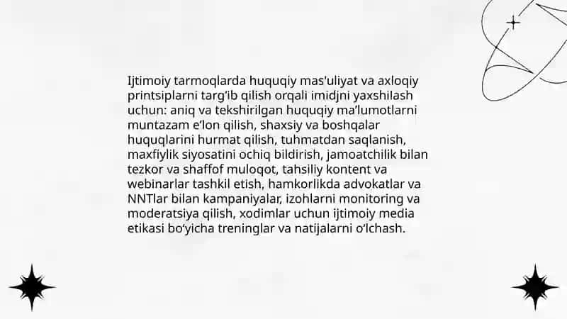 Huquqiy hamjamiyat va jamiyatda shaxsning ijobiy imidjini shakllantirish boʻyicha tavsiyalar 4