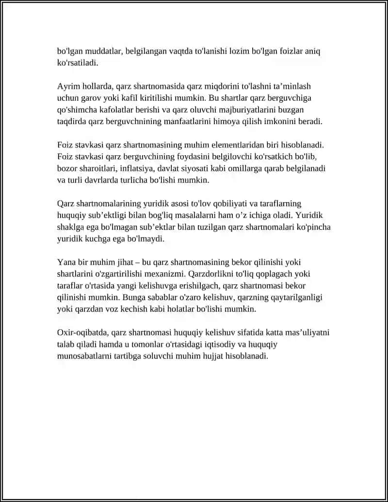 QARZ SHARTNOMASI TUSHUNCHASI, SHAKLI VA MAZMUNI 4
